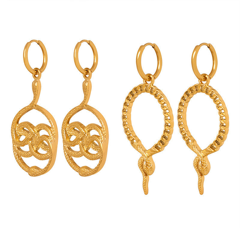 Chinese Hollow Snake Earrings -Gold-Customization