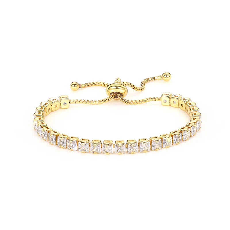 Round Square Tennis Bracelets -Gold-Customization