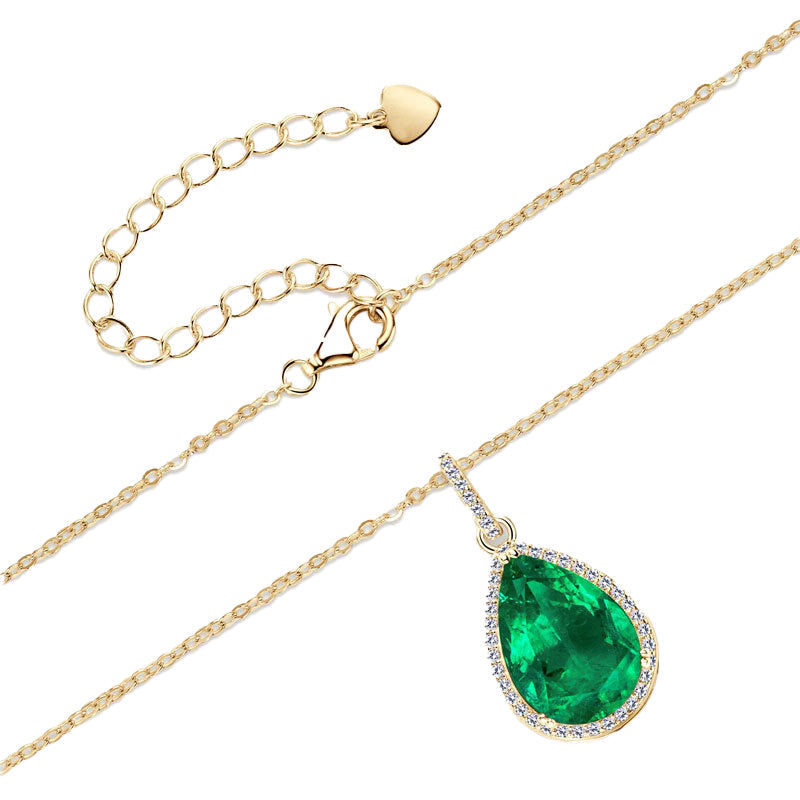 Water Drop Emerald Necklace -Streling Silver-Customization