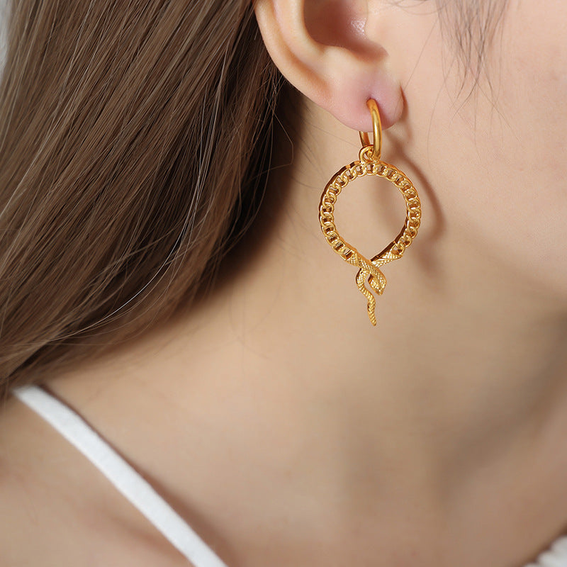 Chinese Hollow Snake Earrings -Gold-Customization