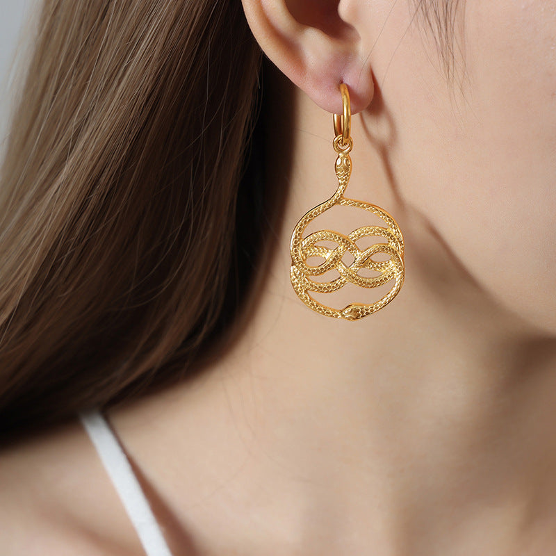 Chinese Hollow Snake Earrings -Gold-Customization