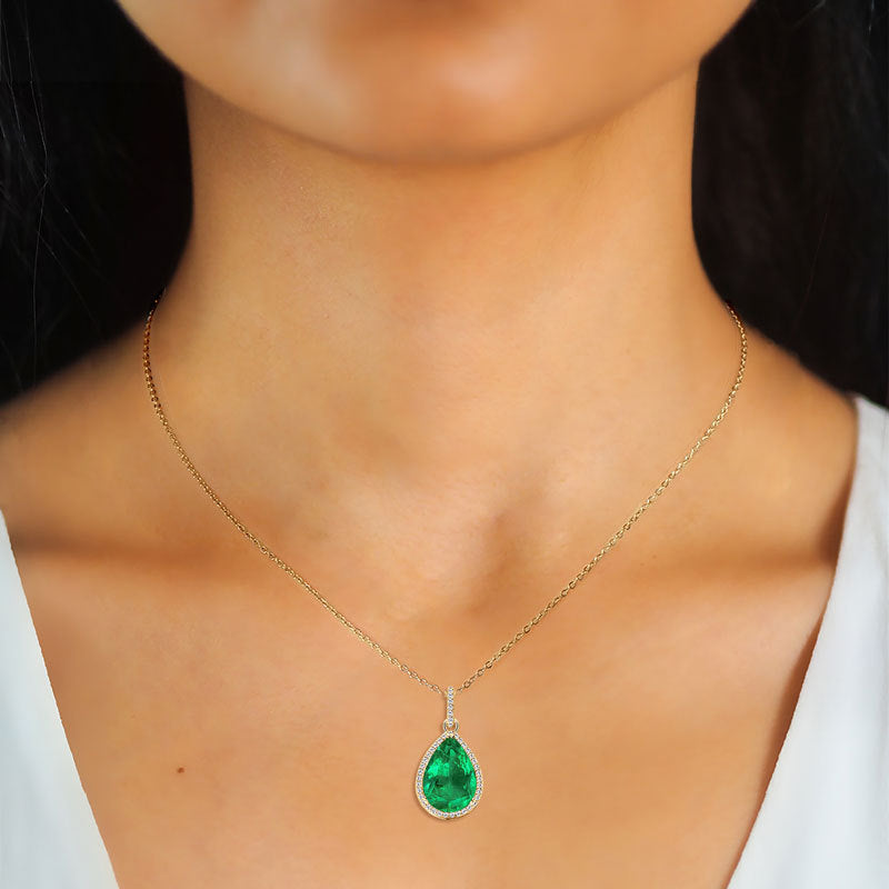 Water Drop Emerald Necklace -Streling Silver-Customization