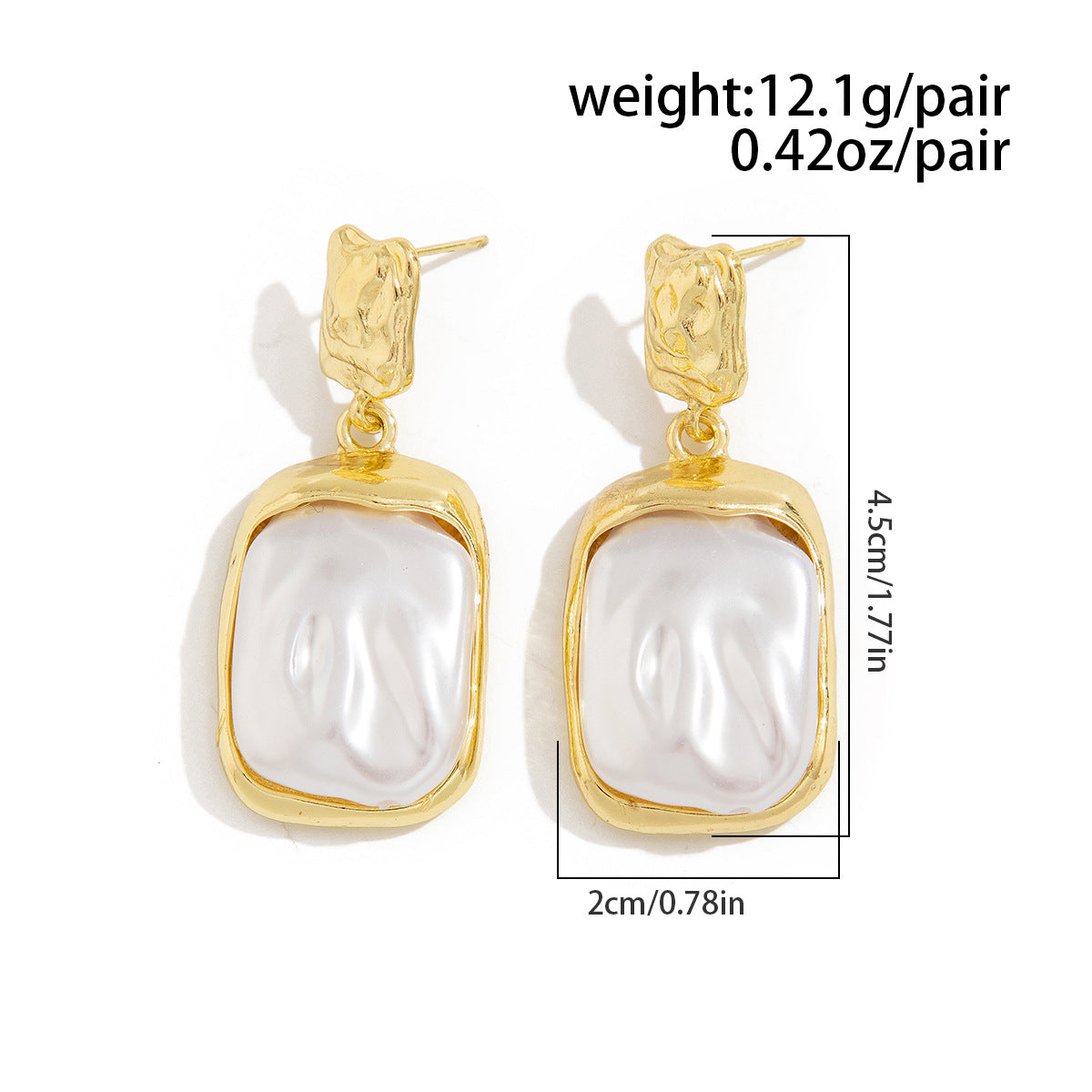 Square Pearl Earrings -Glod-Customization