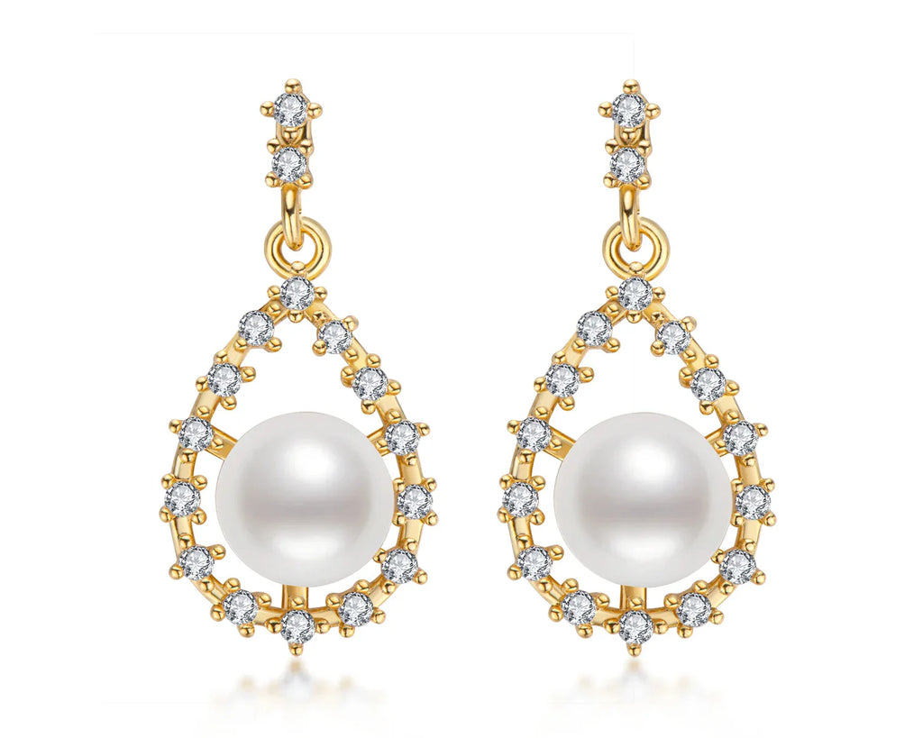 Hollow Pearl Earrings -Gold